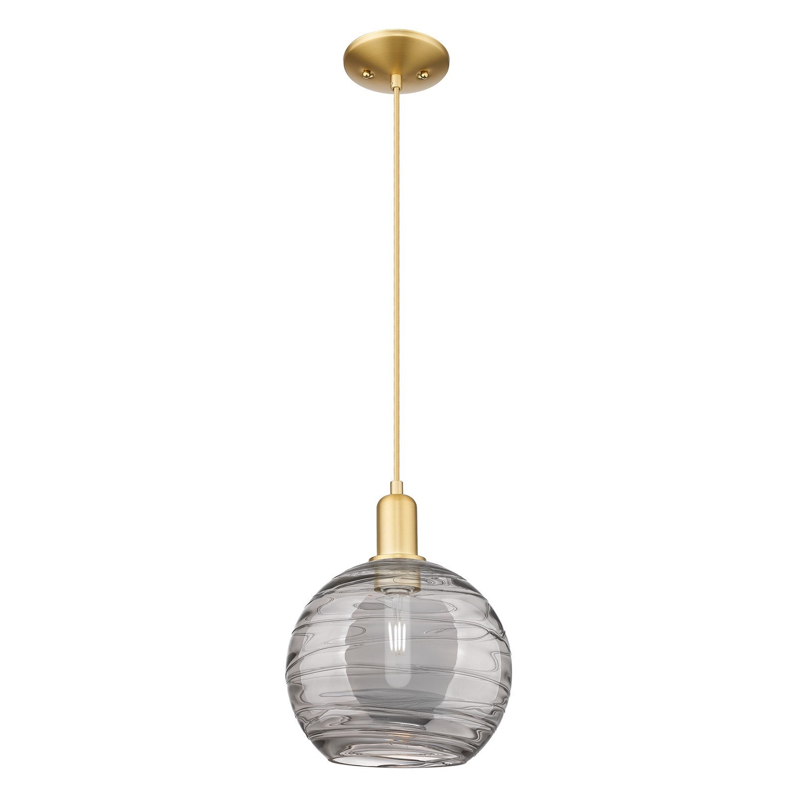 Innovations Athens Deco Swirl 10in 1-Light Mini Pendant | Industrial Satin Gold Steel and Clear Deco Swirl Glass | Kitchen | Model 716-1P-SG-G1213-10CL