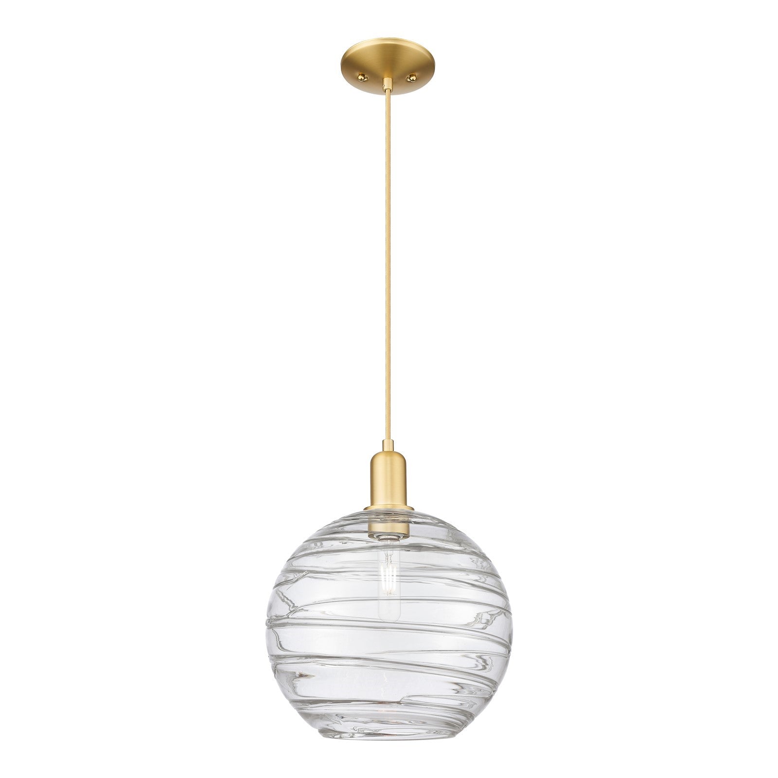 Innovations Athens Deco Swirl 12in 1-Light Mini Pendant | Industrial Satin Gold Steel and Clear Glass | Kitchen Island & | Model 716-1P-SG-G1213-12CL