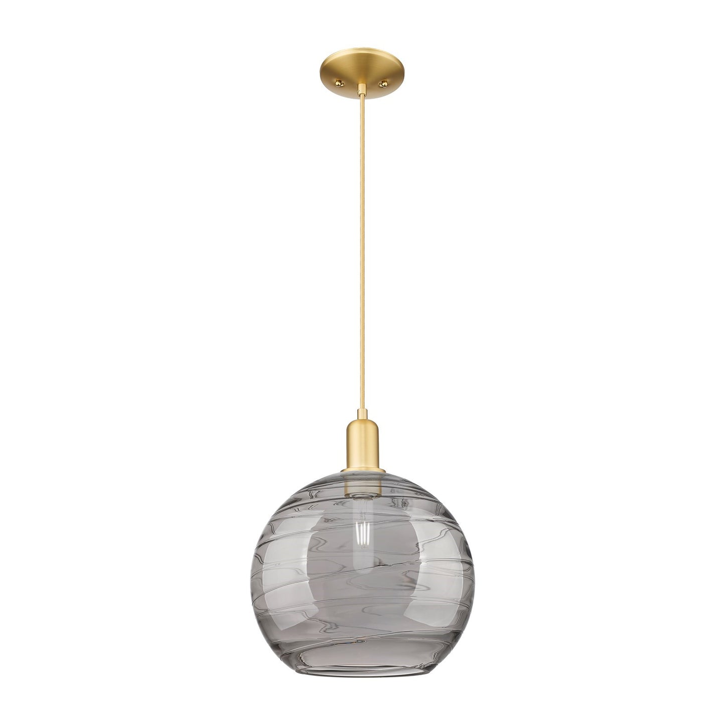 Innovations Athens Deco Swirl 12in 1-Light Mini Pendant | Industrial Satin Gold Steel and Light Smoke Glass | Kitchen Island | Model 716-1P-SG-G1213-12SM