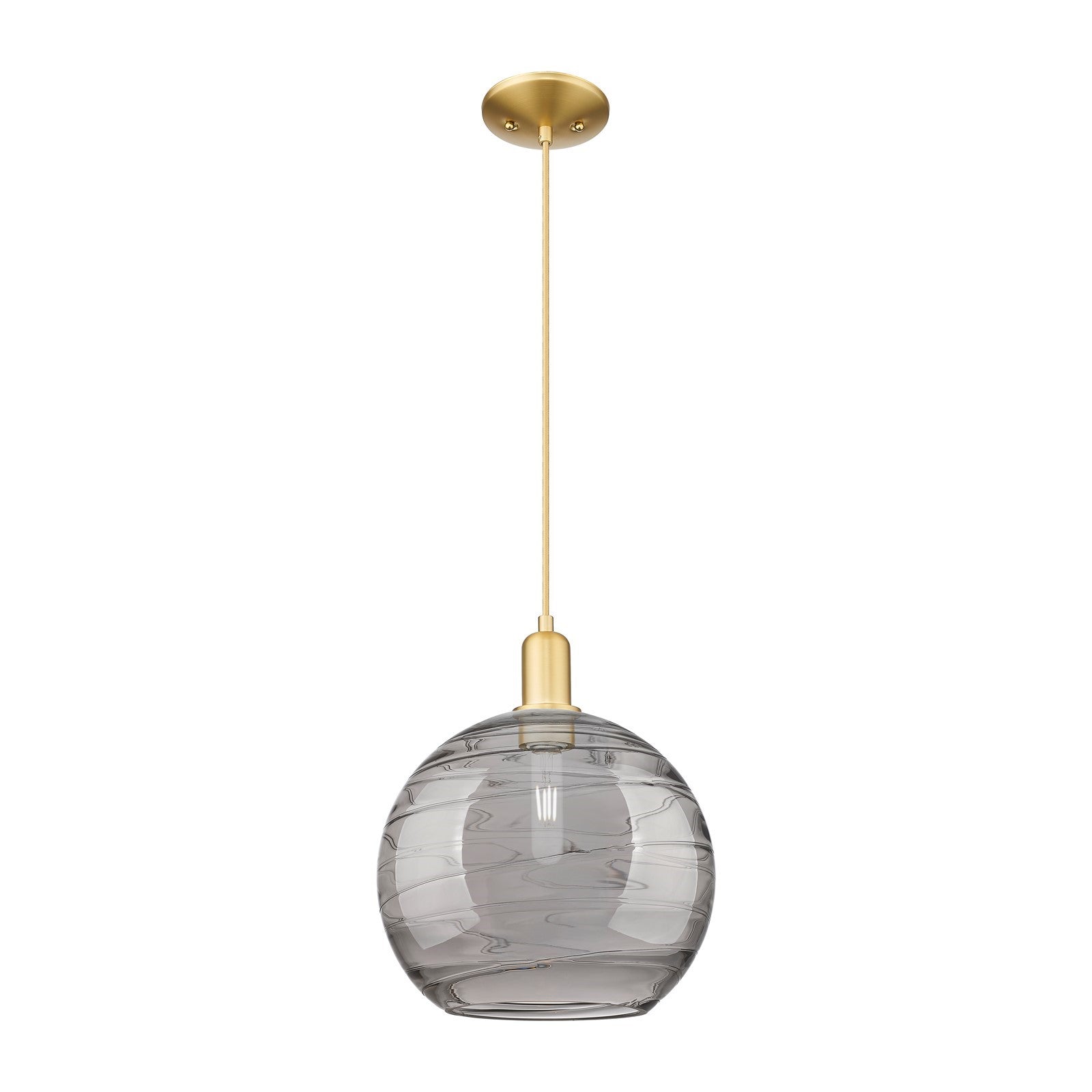Innovations Athens Deco Swirl 12in 1-Light Mini Pendant | Industrial Satin Gold Steel and Light Smoke Glass | Kitchen Island | Model 716-1P-SG-G1213-12SM