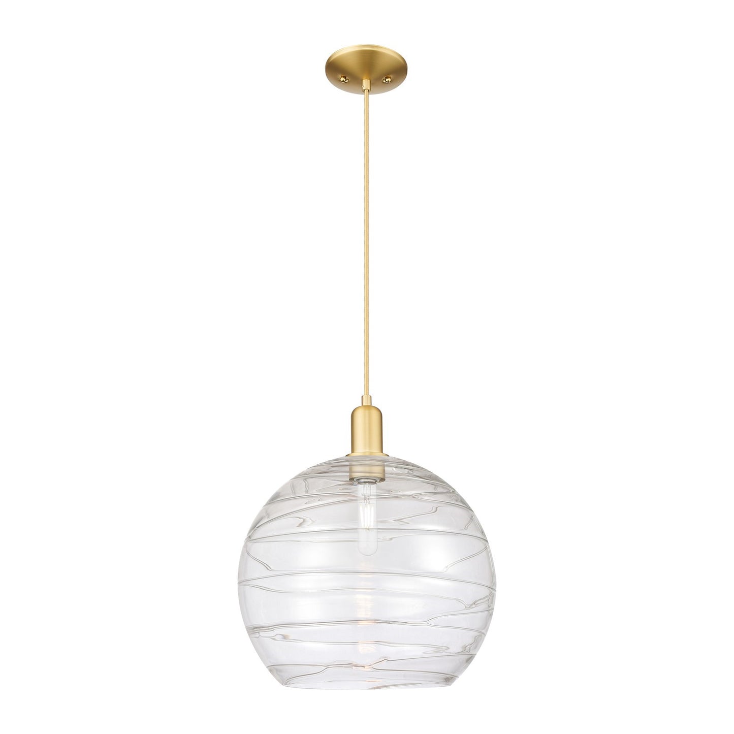 Innovations Athens Deco Swirl 14in 1-Light Mini Pendant | Industrial Satin Gold Steel and Clear Deco Swirl Glass | Kitchen | Model 716-1P-SG-G1213-14CL