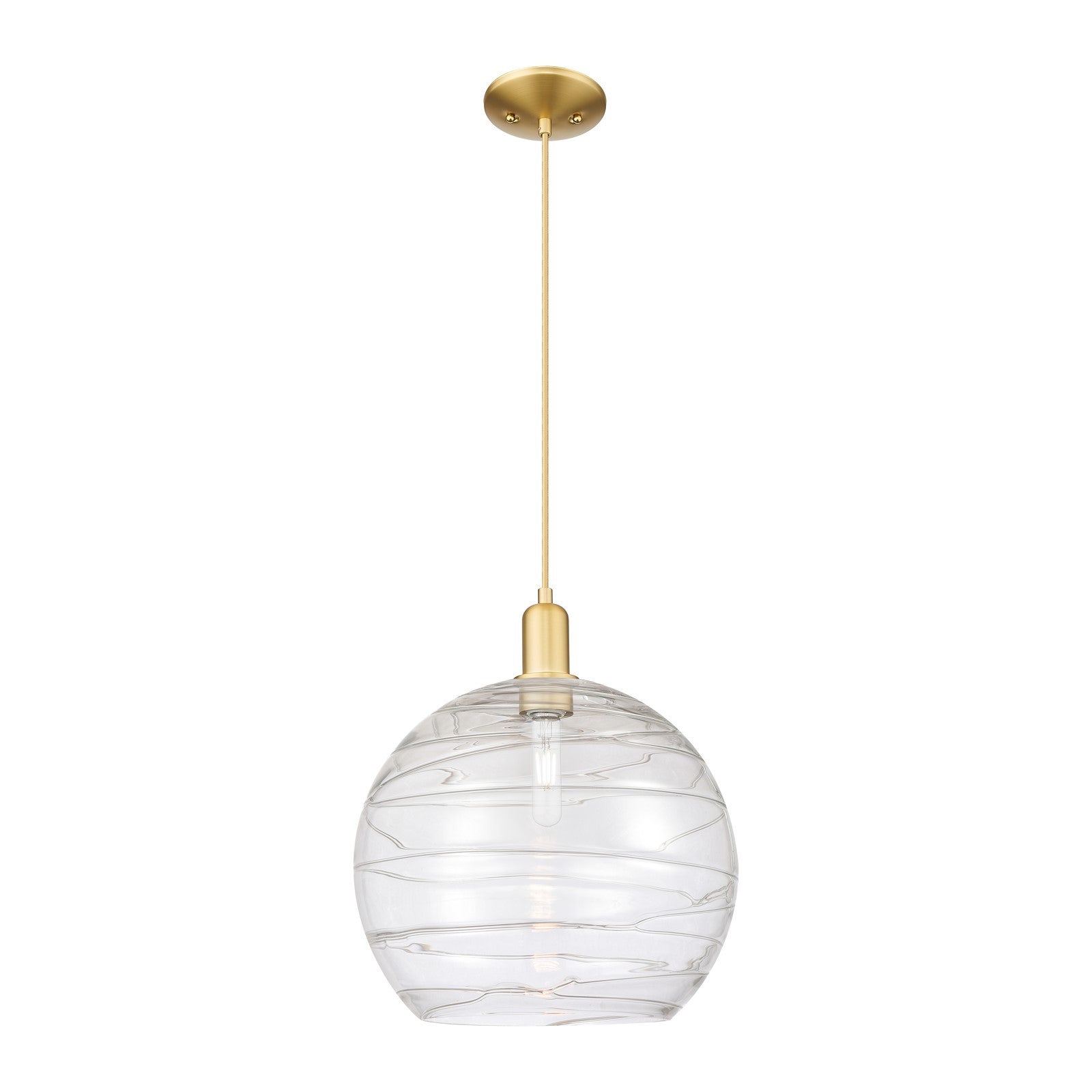 Innovations Athens Deco Swirl 14in 1-Light Mini Pendant | Industrial Satin Gold Steel and Clear Deco Swirl Glass | Kitchen | Model 716-1P-SG-G1213-14CL