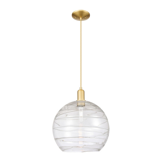 Innovations Athens Deco Swirl 14in 1-Light Mini Pendant | Industrial Satin Gold Steel and Clear Deco Swirl Glass | Kitchen | Model 716-1P-SG-G1213-14CL