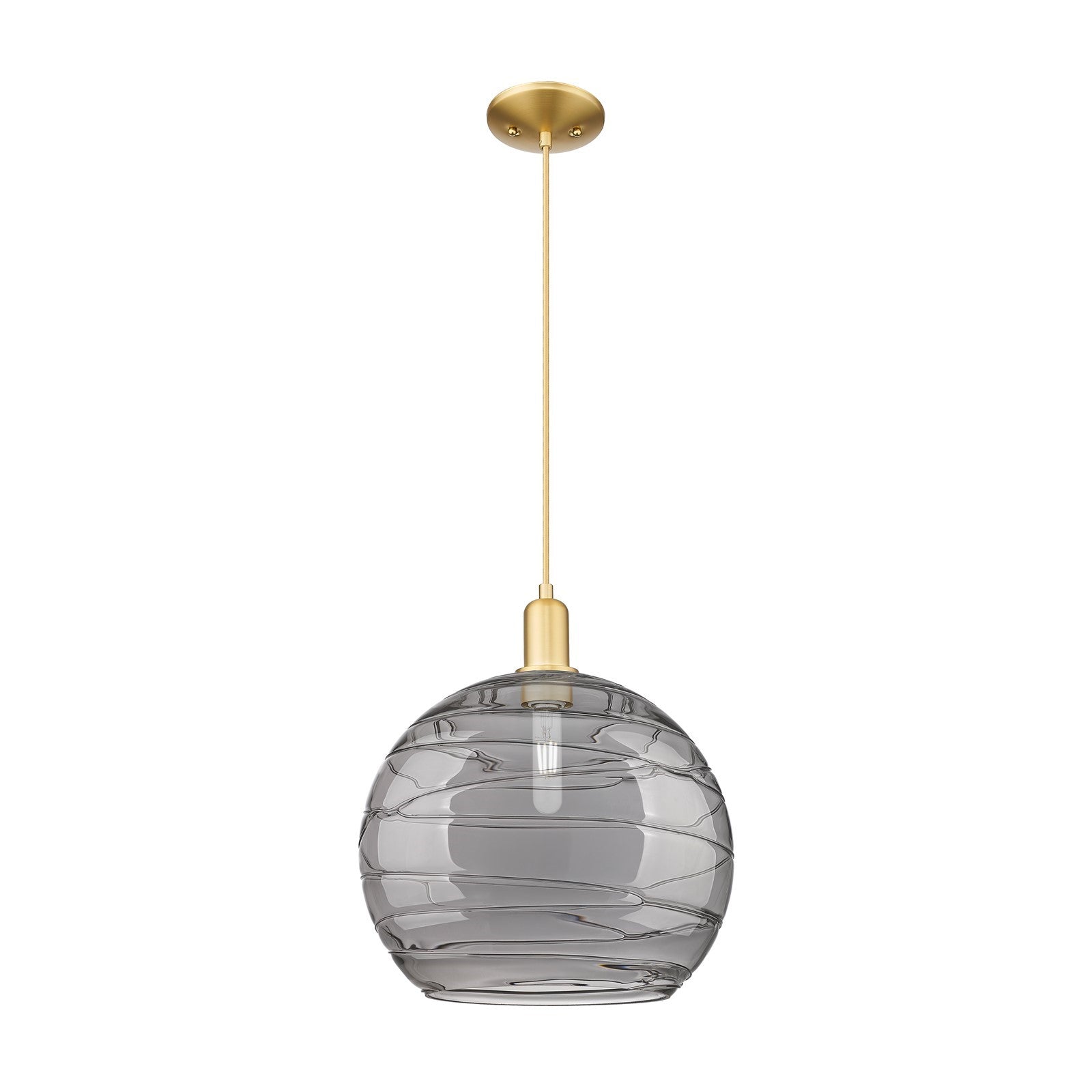 Innovations Athens Deco Swirl 14in 1-Light Mini Pendant | Industrial Satin Gold Steel and Light Smoke Glass | Kitchen Island | Model 716-1P-SG-G1213-14SM