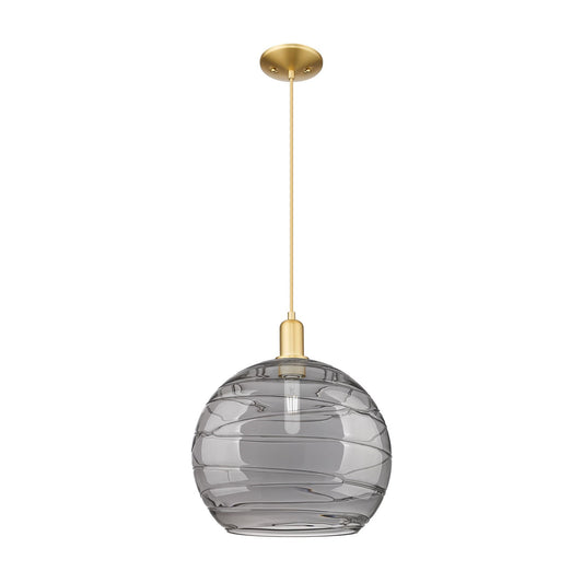 Innovations Athens Deco Swirl 14in 1-Light Mini Pendant | Industrial Satin Gold Steel and Light Smoke Glass | Kitchen Island | Model 716-1P-SG-G1213-14SM