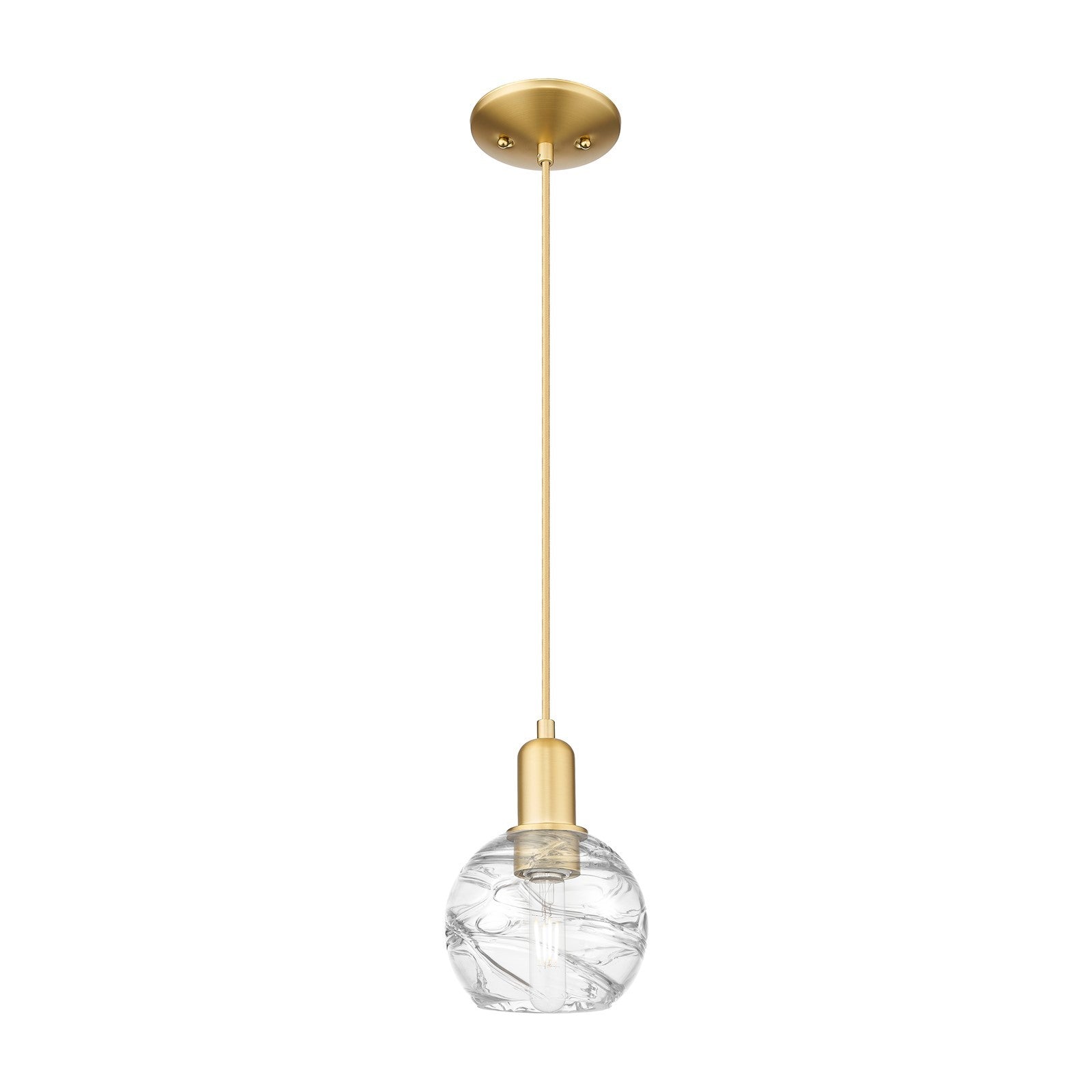 Innovations Athens Deco Swirl 6in 1-Light Mini Pendant | Industrial Satin Gold Steel and Clear Deco Swirl Glass | Kitchen | Model 716-1P-SG-G1213-6CL