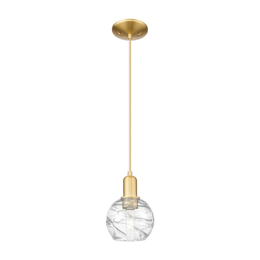 Innovations Athens Deco Swirl 6in 1-Light Mini Pendant | Industrial Satin Gold Steel and Clear Deco Swirl Glass | Kitchen | Model 716-1P-SG-G1213-6CL
