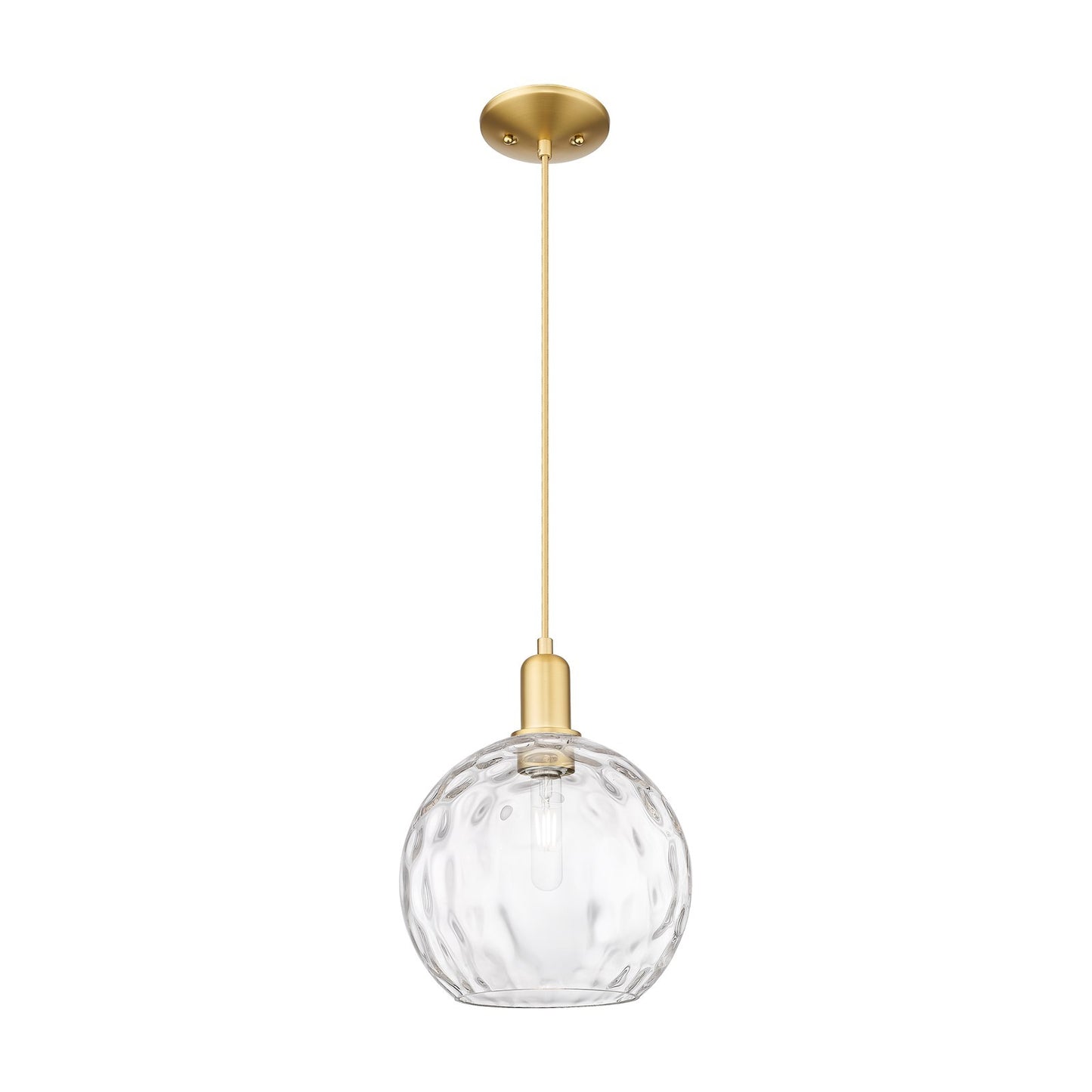 Innovations Athens Water Glass 10in 1-Light Mini Pendant | Industrial Satin Gold Steel and Clear Water Glass | Kitchen Island & | Model 716-1P-SG-G1215-10