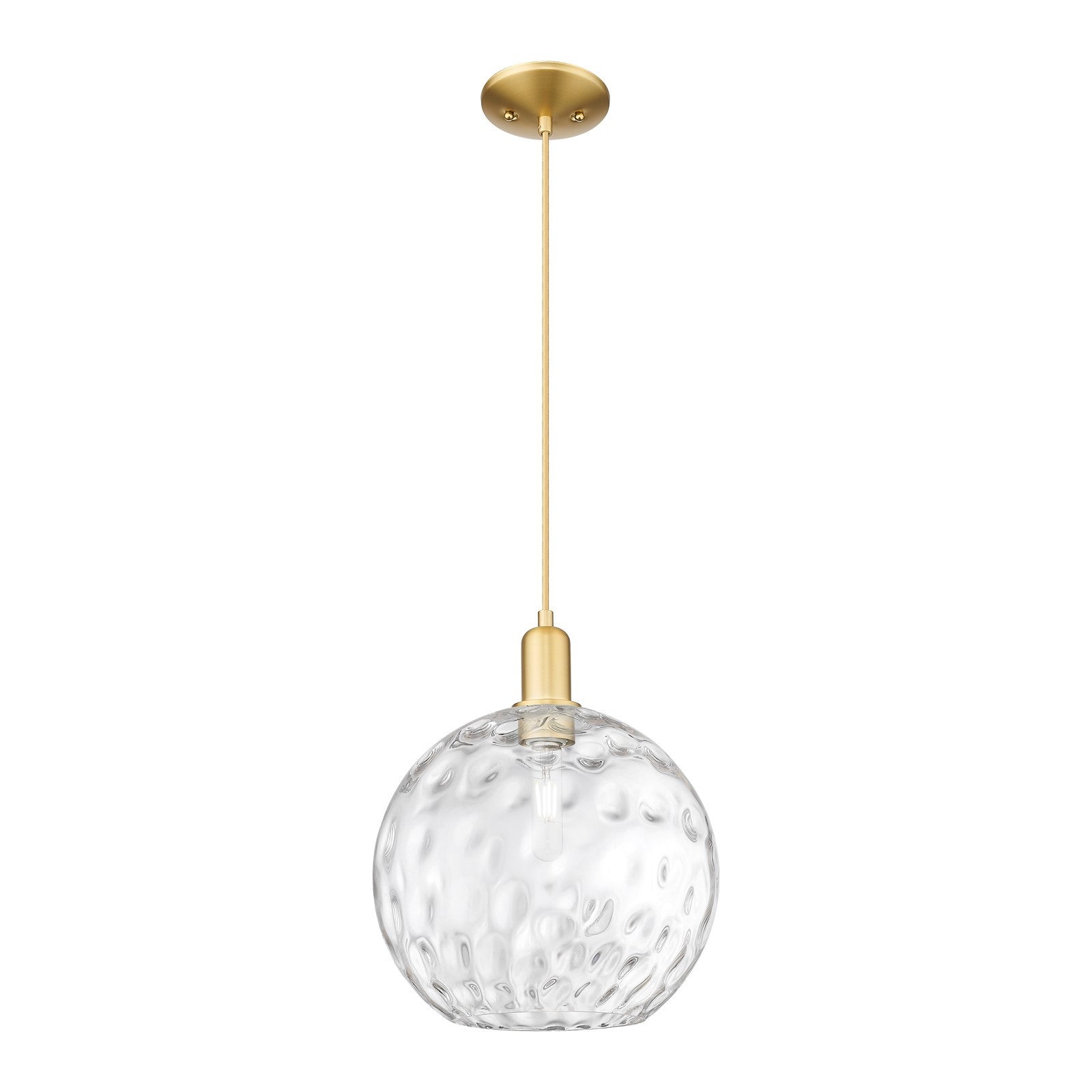 Innovations Athens Water Glass 12in 1-Light Mini Pendant | Industrial Satin Gold Steel and Clear Glass | Kitchen Island & | Model 716-1P-SG-G1215-12