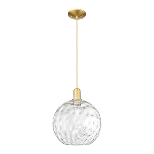 Innovations Athens Water Glass 12in 1-Light Mini Pendant | Industrial Satin Gold Steel and Clear Glass | Kitchen Island & | Model 716-1P-SG-G1215-12