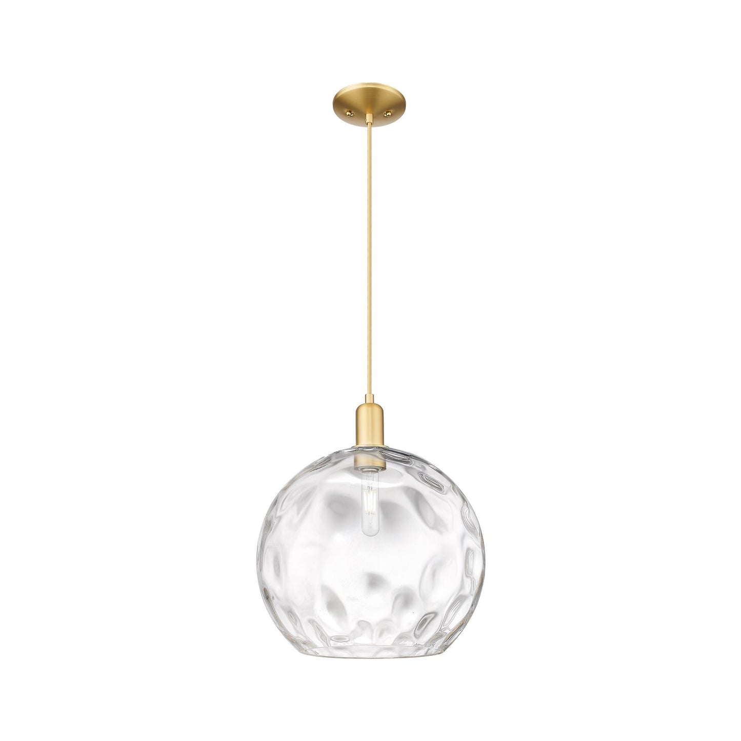 Innovations Athens Water Glass 13in 1-Light Mini Pendant | Industrial Satin Gold Steel and Clear Glass | Kitchen Island & | Model 716-1P-SG-G1215-14