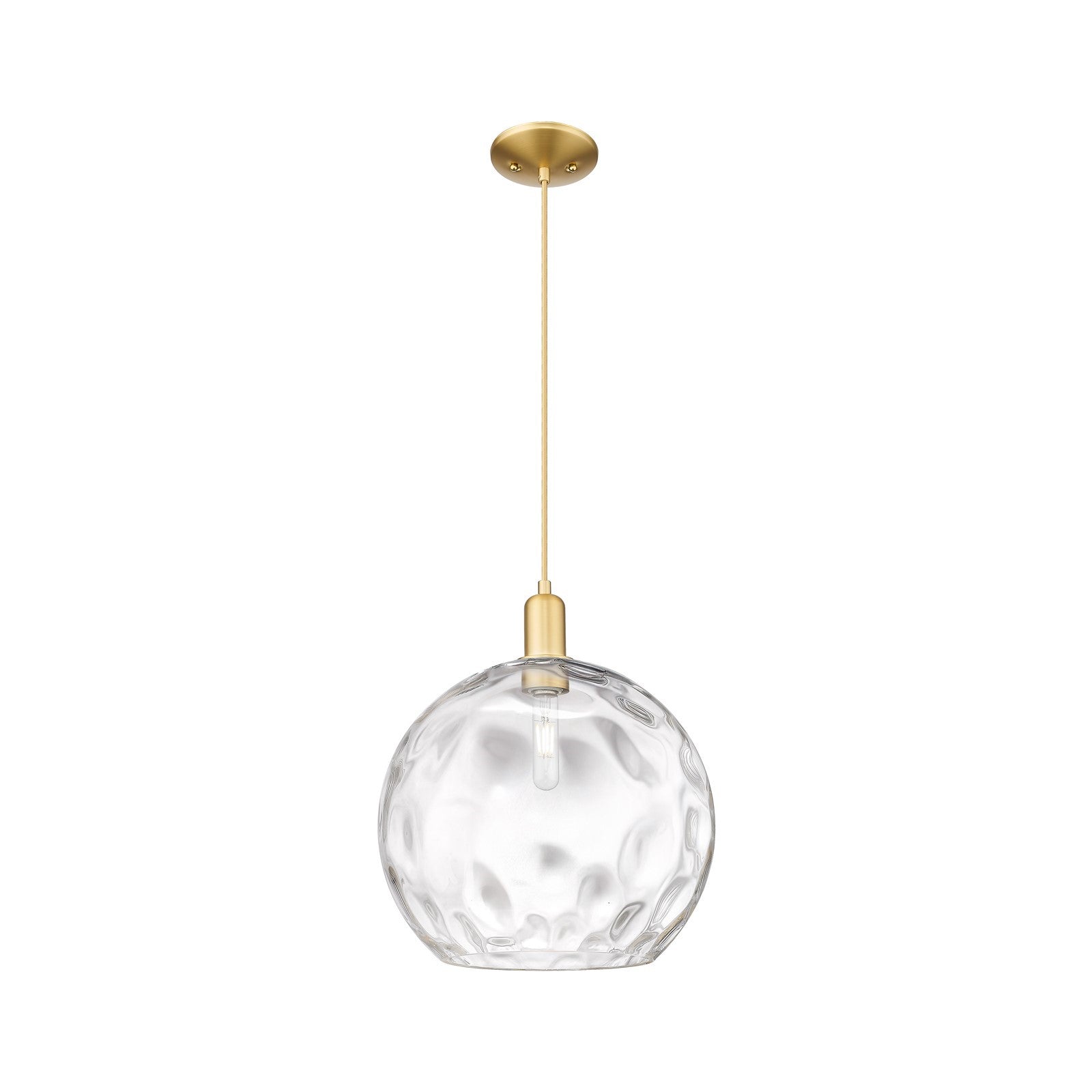 Innovations Athens Water Glass 13in 1-Light Mini Pendant | Industrial Satin Gold Steel and Clear Glass | Kitchen Island & | Model 716-1P-SG-G1215-14