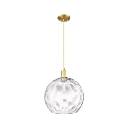 Innovations Athens Water Glass 13in 1-Light Mini Pendant | Industrial Satin Gold Steel and Clear Glass | Kitchen Island & | Model 716-1P-SG-G1215-14