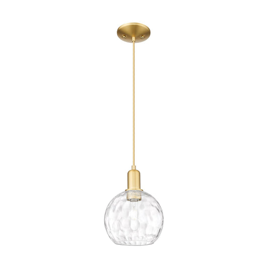 Innovations Athens Water Glass 8in 1-Light Mini Pendant | Industrial Satin Gold Steel and Clear Glass | Kitchen Island & Dining | Model 716-1P-SG-G1215-8