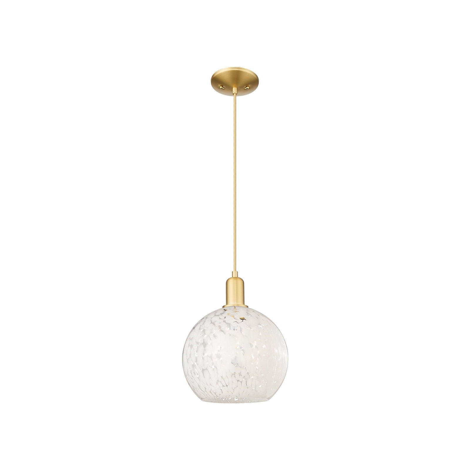 Innovations Lighting White Mouchette 10in 1-Light Mini Pendant | Industrial Satin Gold Steel and Cast Brass with White | Model 716-1P-SG-G1216-10WM