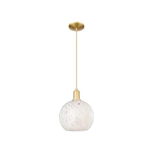 Innovations Lighting White Mouchette 10in 1-Light Mini Pendant | Industrial Satin Gold Steel and Cast Brass with White | Model 716-1P-SG-G1216-10WM