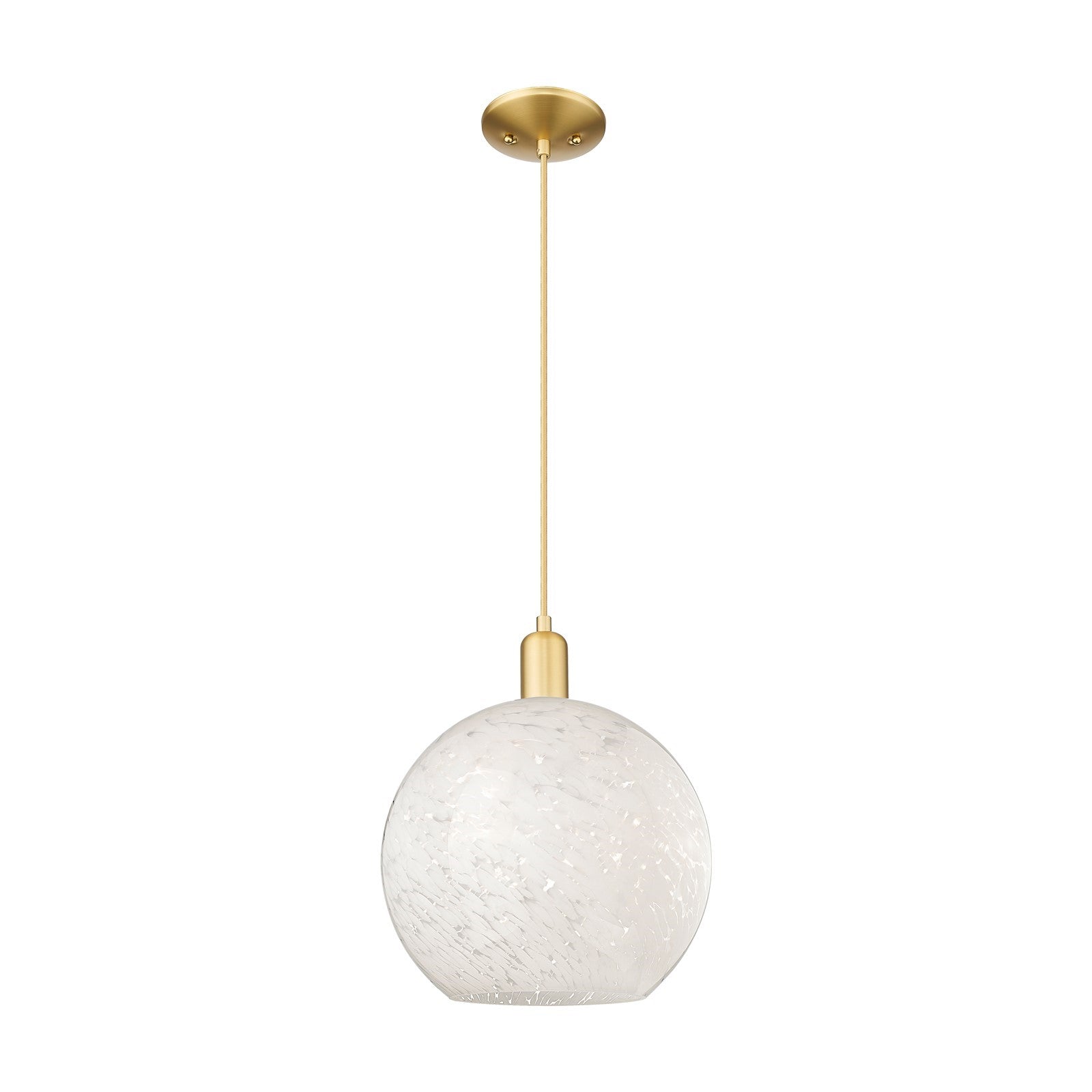 Innovations White Mouchette 12in 1-Light Mini Pendant | Industrial Satin Gold Steel and White Mouchette Glass | Kitchen | Model 716-1P-SG-G1216-12WM