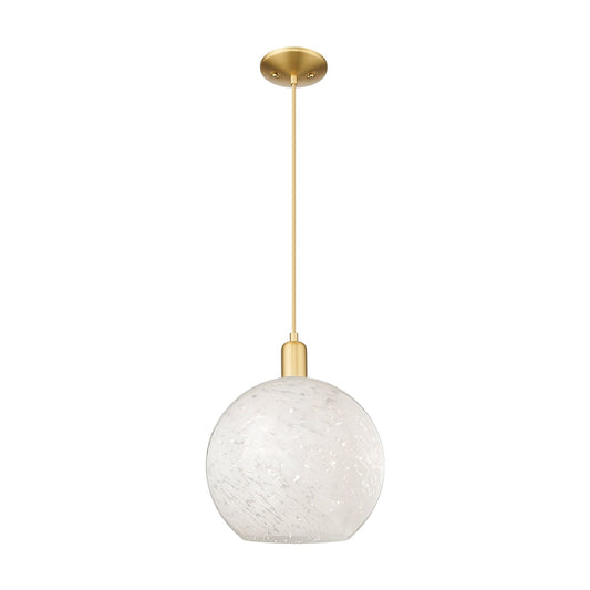 Innovations White Mouchette 12in 1-Light Mini Pendant | Industrial Satin Gold Steel and White Mouchette Glass | Kitchen | Model 716-1P-SG-G1216-12WM