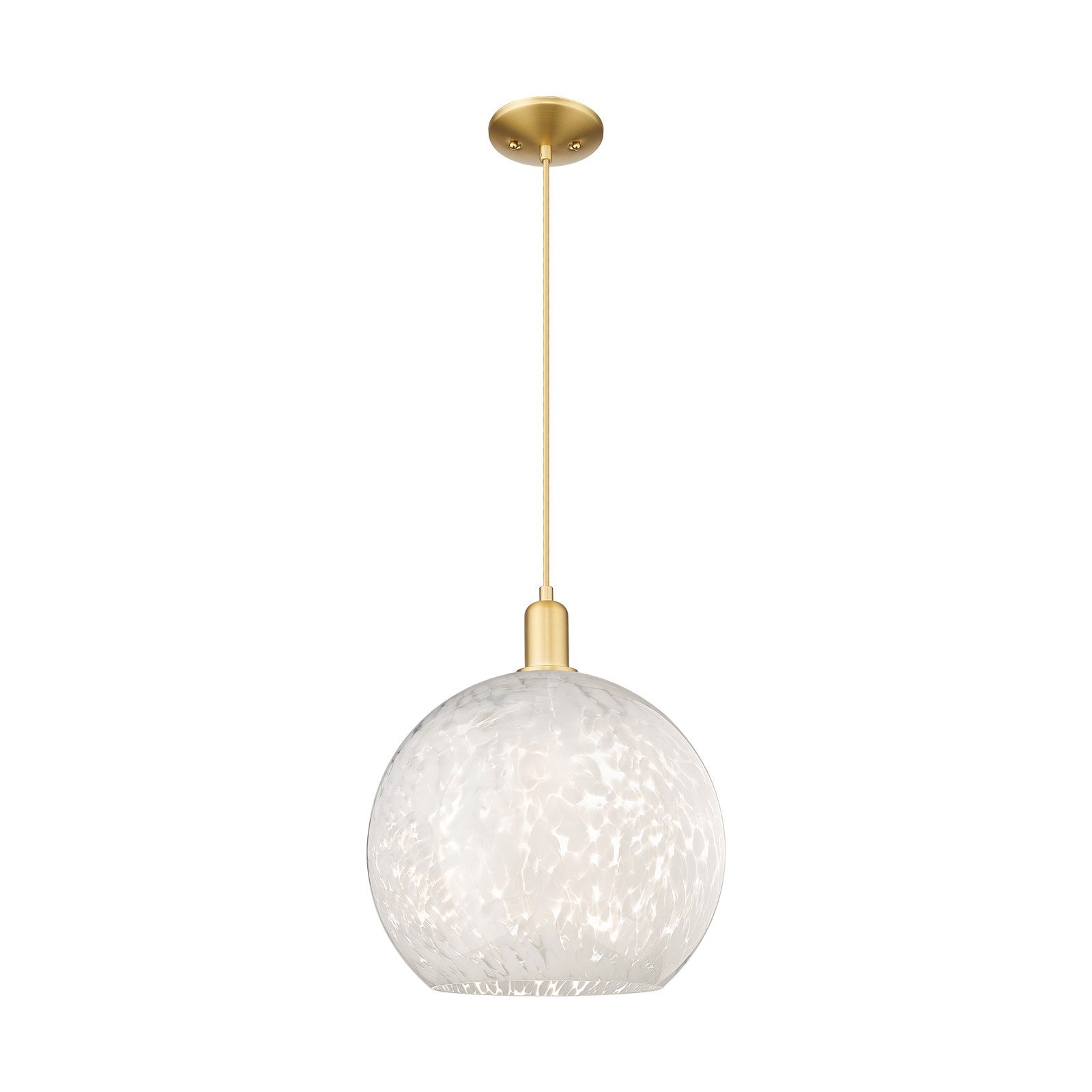 Innovations Lighting White Mouchette 14in 1-Light Mini Pendant | Industrial Satin Gold Steel and White Mouchette Glass | Model 716-1P-SG-G1216-14WM