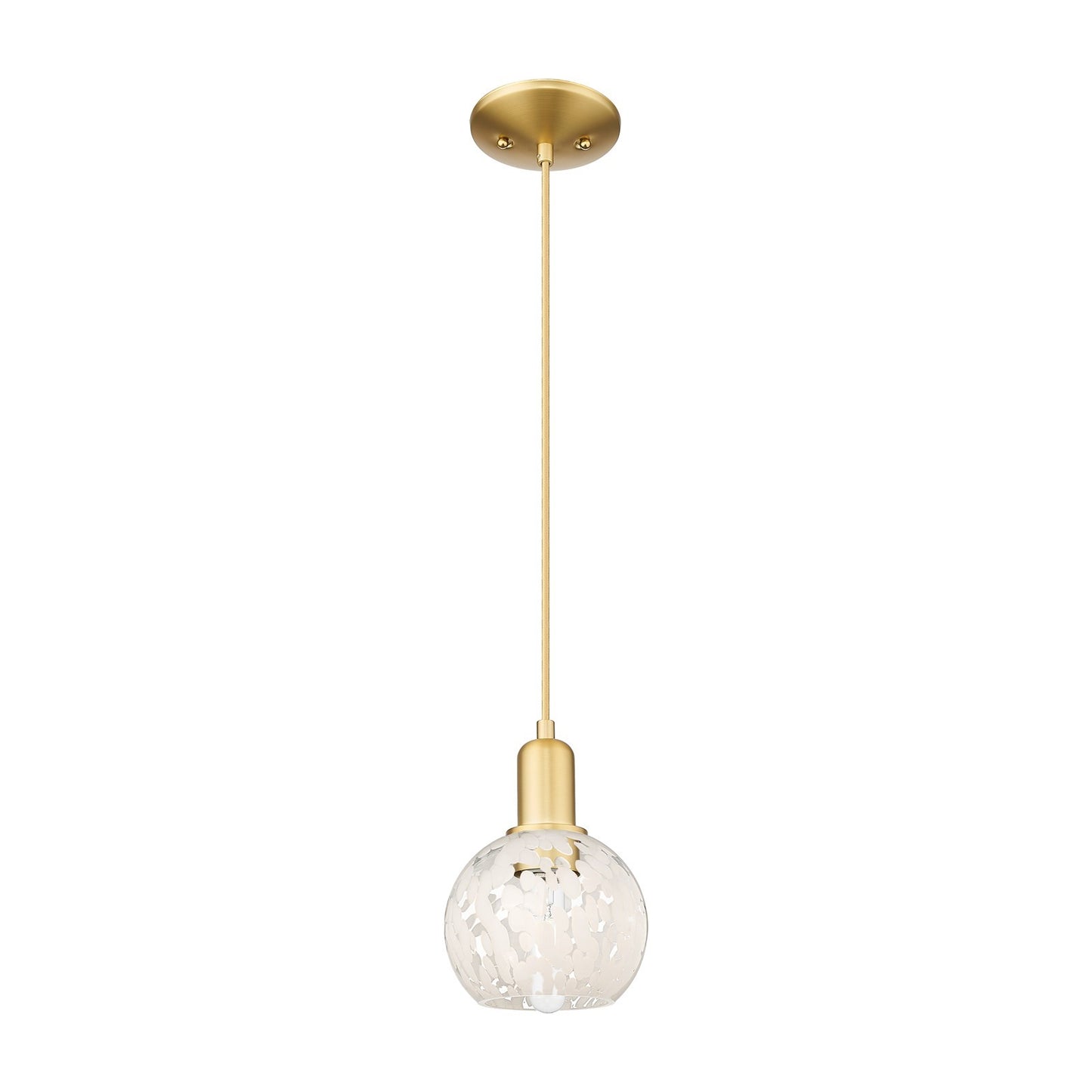 Innovations Lighting White Mouchette 6in 1-Light Mini Pendant | Industrial Satin Gold Steel and White Mouchette Glass | Model 716-1P-SG-G1216-6WM