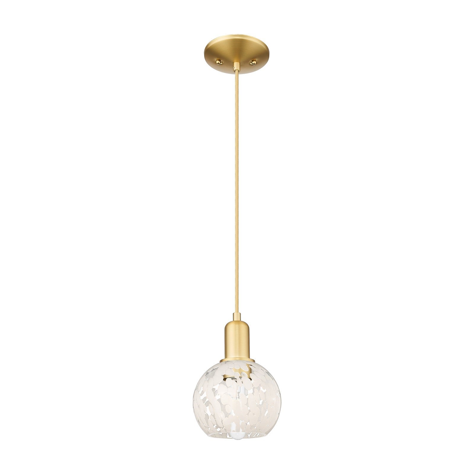 Innovations Lighting White Mouchette 6in 1-Light Mini Pendant | Industrial Satin Gold Steel and White Mouchette Glass | Model 716-1P-SG-G1216-6WM
