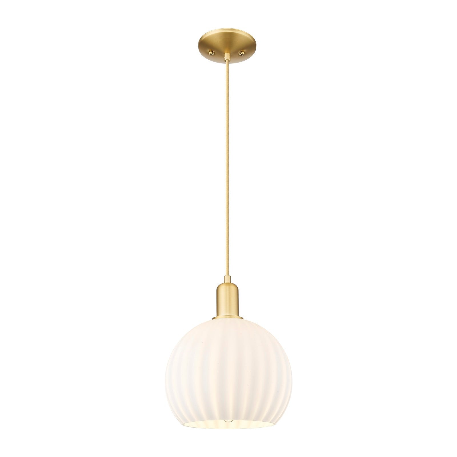 Innovations Lighting Arcadia 10in 1-Light Mini Pendant | Industrial Satin Gold Steel and White Venetian Glass | Kitchen | Model 716-1P-SG-G1217-10WV