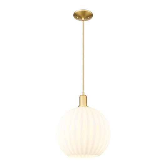 Innovations Lighting White Venetian 12in 1-Light Mini Pendant | Industrial Satin Gold Steel and White Venetian Glass | Model 716-1P-SG-G1217-12WV