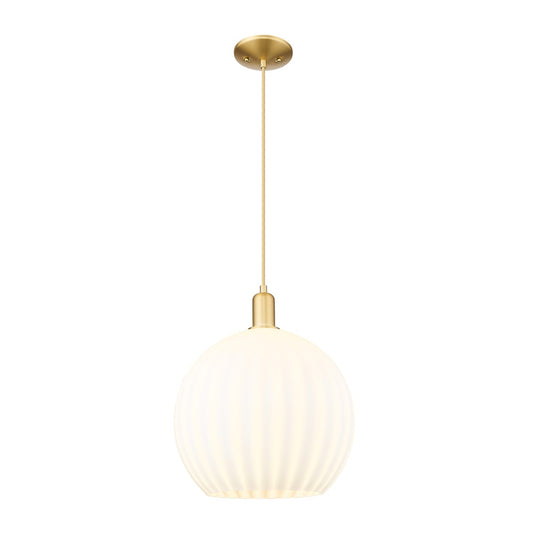 Innovations Lighting Arcadia 14in 1-Light Mini Pendant | Industrial Satin Gold Steel and White Venetian Glass | Kitchen | Model 716-1P-SG-G1217-14WV