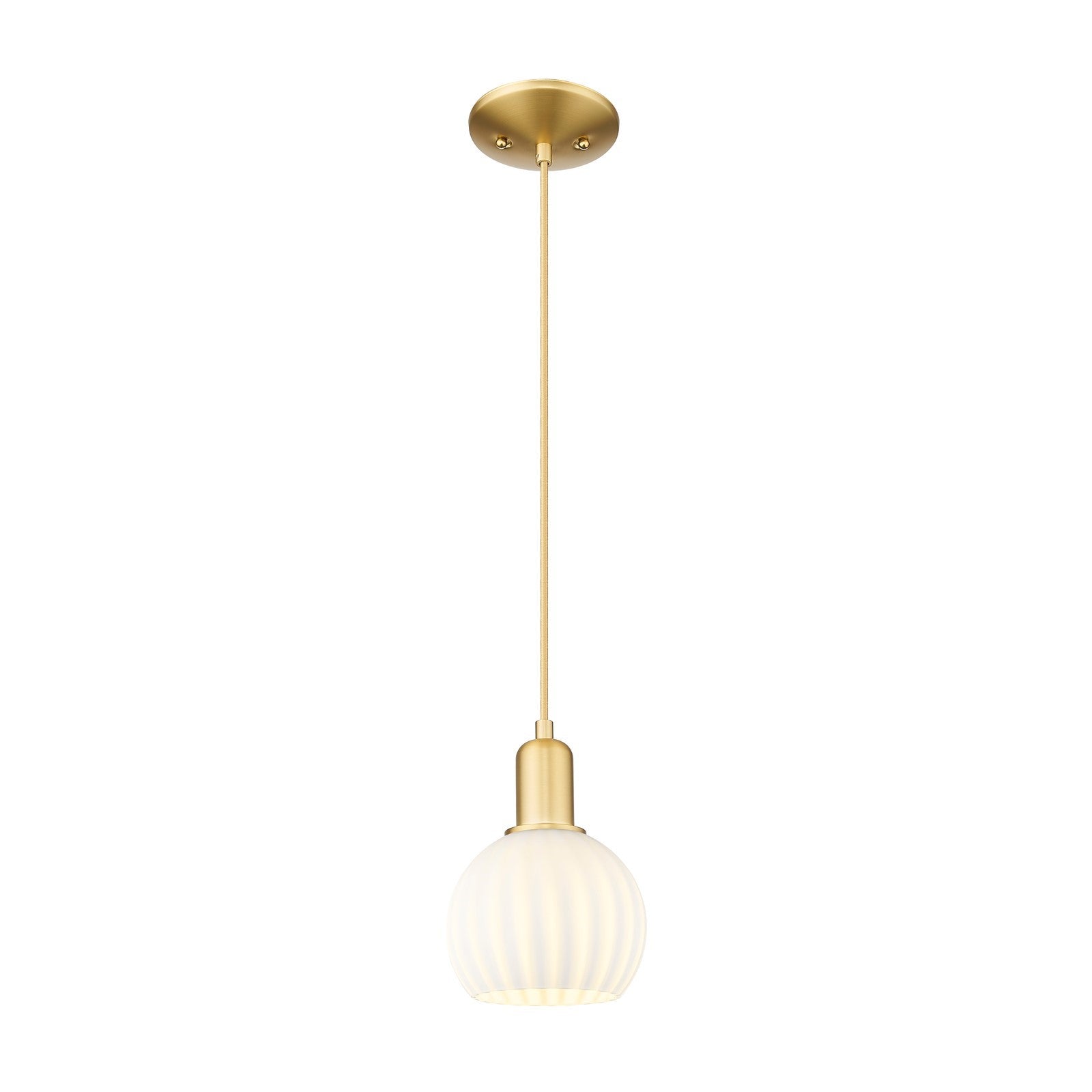 Innovations Lighting White Venetian 6in 1-Light Mini Pendant | Industrial Satin Gold Steel and White Venetian Glass | Kitchen | Model 716-1P-SG-G1217-6WV