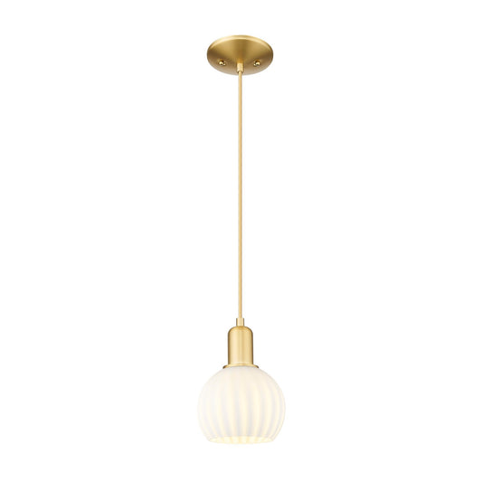 Innovations Lighting White Venetian 6in 1-Light Mini Pendant | Industrial Satin Gold Steel and White Venetian Glass | Kitchen | Model 716-1P-SG-G1217-6WV