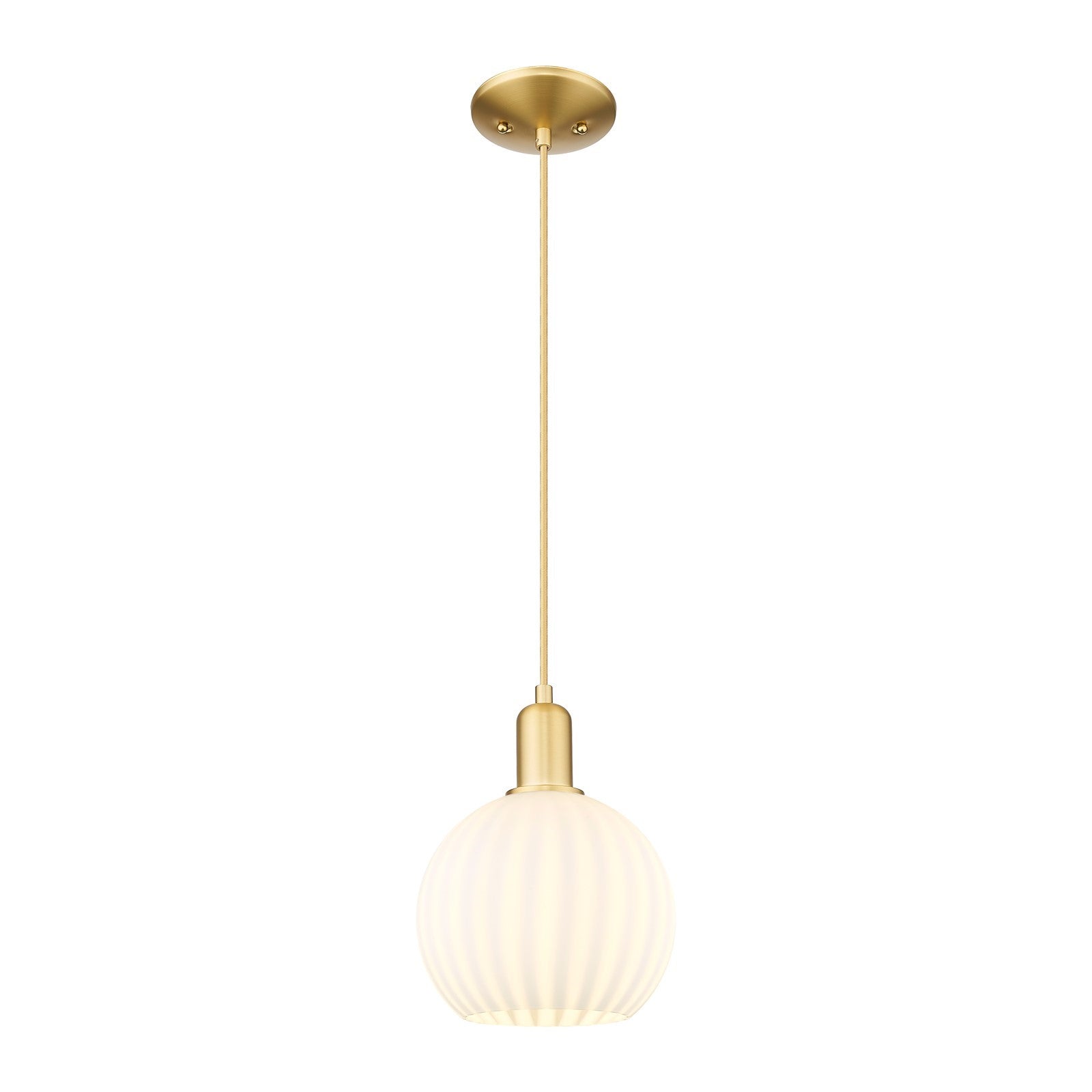 Innovations Lighting Arcadia 8in 1-Light Mini Pendant | Industrial Satin Gold Steel and White Venetian Glass | Kitchen Island | Model 716-1P-SG-G1217-8WV