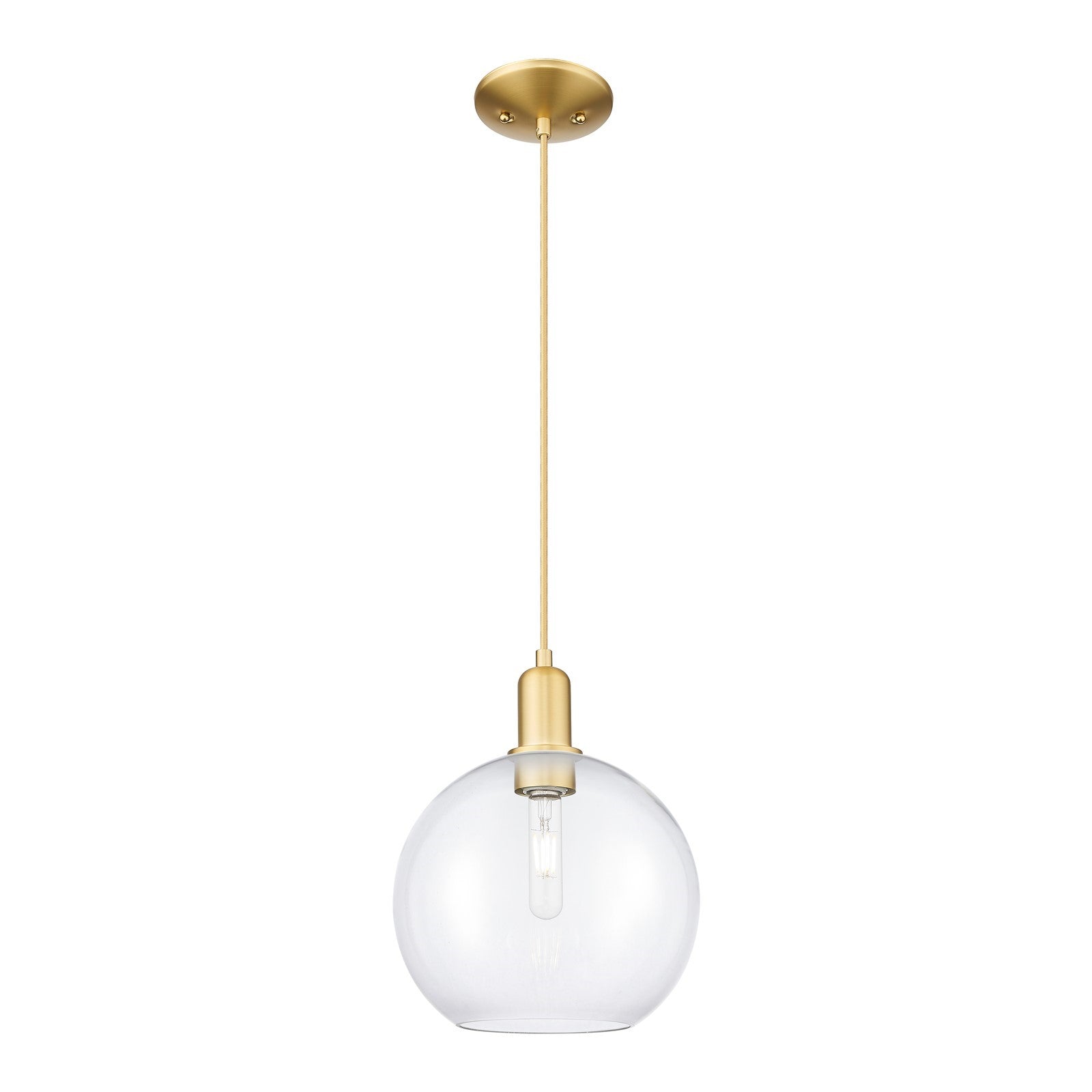 Innovations Athens 10in 1-Light Mini Pendant | Industrial Satin Gold Steel and Clear Glass | Kitchen Island & Dining Room | 10 x | Model 716-1P-SG-G122-10