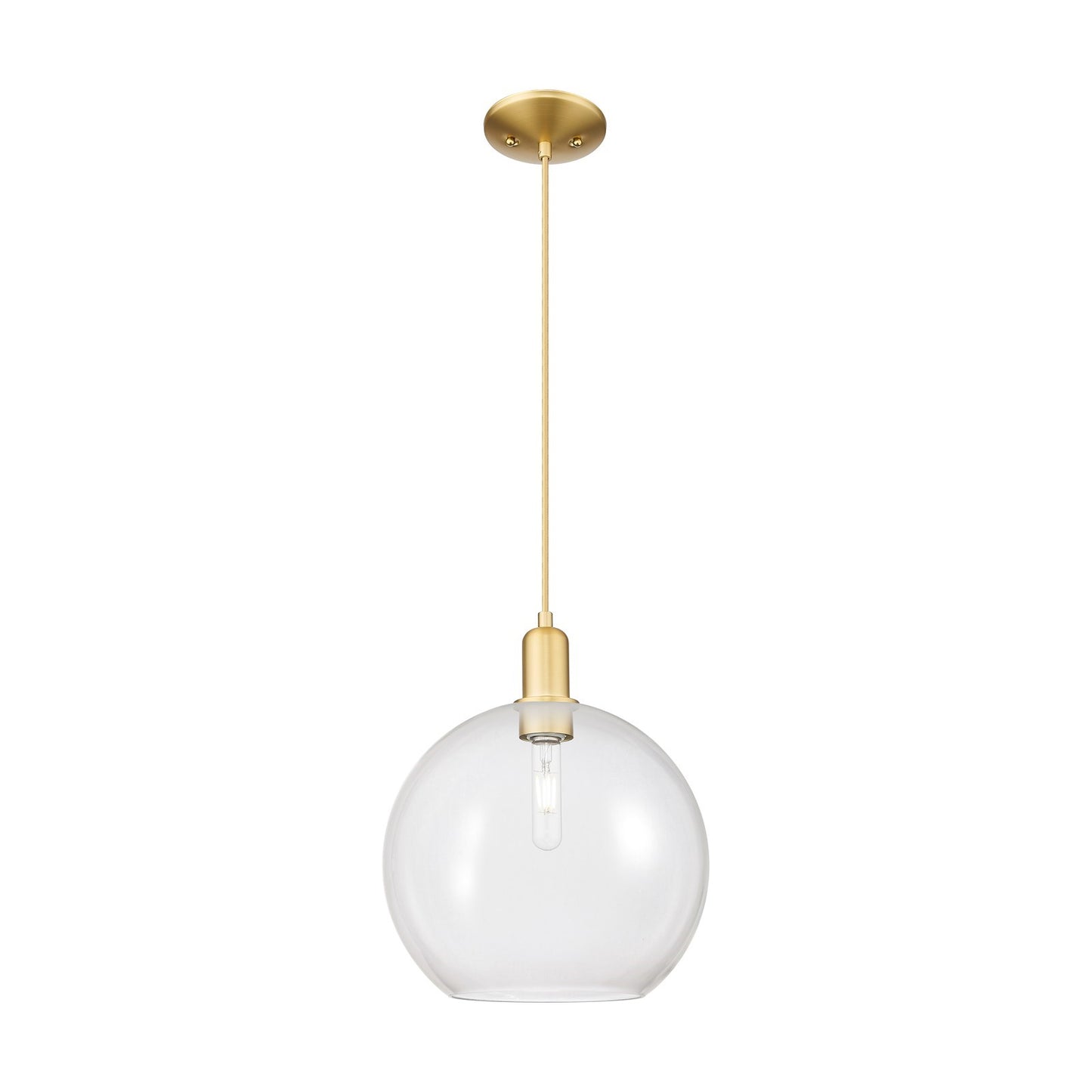 Innovations Athens 12in 1-Light Mini Pendant | Industrial Satin Gold Steel and Clear Glass | Kitchen Island & Dining Room | Damp | Model 716-1P-SG-G122-12