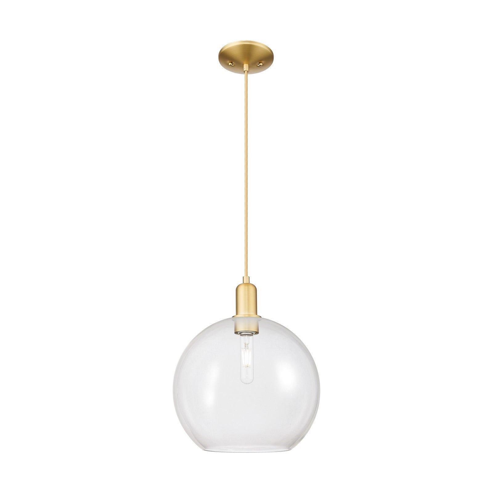 Innovations Athens 12in 1-Light Mini Pendant | Industrial Satin Gold Steel and Clear Glass | Kitchen Island & Dining Room | Damp | Model 716-1P-SG-G122-12