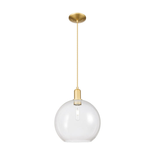 Innovations Athens 12in 1-Light Mini Pendant | Industrial Satin Gold Steel and Clear Glass | Kitchen Island & Dining Room | Damp | Model 716-1P-SG-G122-12