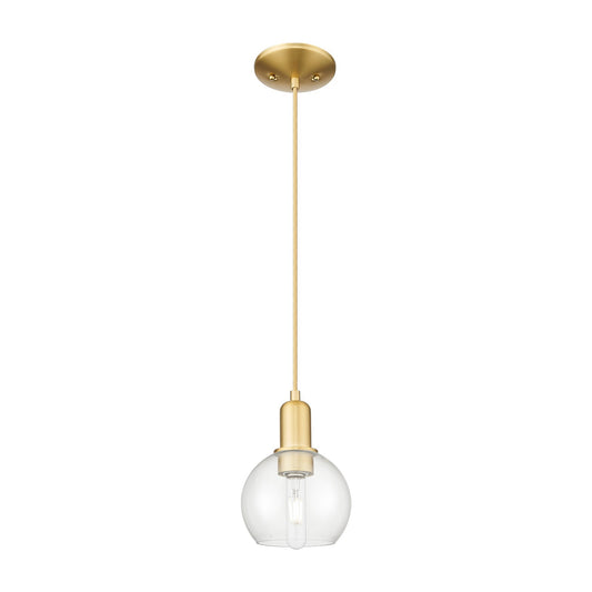 Innovations Athens 6in 1-Light Mini Pendant | Industrial Satin Gold Steel and Clear Glass | Kitchen Island & Dining Room | 5.88 x | Model 716-1P-SG-G122-6