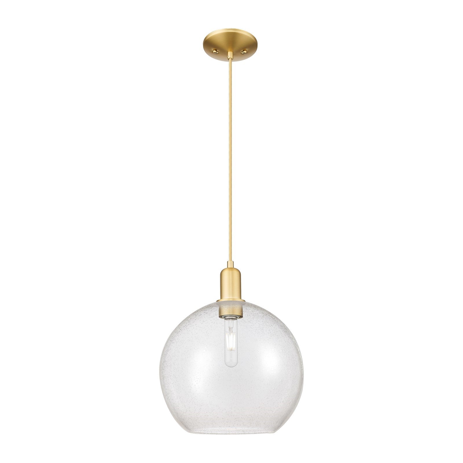 Innovations Athens 12in 1-Light Mini Pendant | Industrial Satin Gold Steel and Seedy Glass | Kitchen Island & Dining Room | Model 716-1P-SG-G124-12