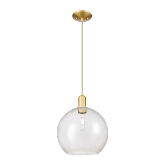 Innovations Athens 12in 1-Light Mini Pendant | Industrial Satin Gold Steel and Seedy Glass | Kitchen Island & Dining Room | Model 716-1P-SG-G124-12