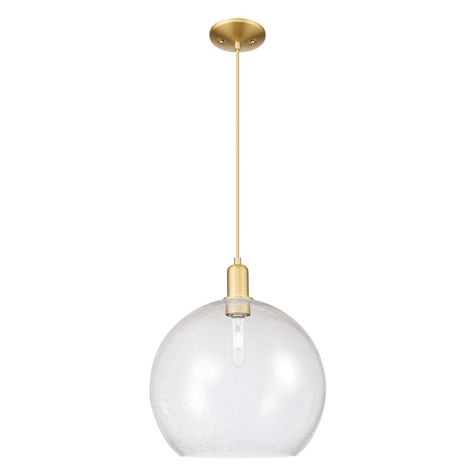Innovations Athens 14in 1-Light Mini Pendant | Industrial Satin Gold Steel and Seedy Glass | Kitchen Island & Dining Room | Model 716-1P-SG-G124-14