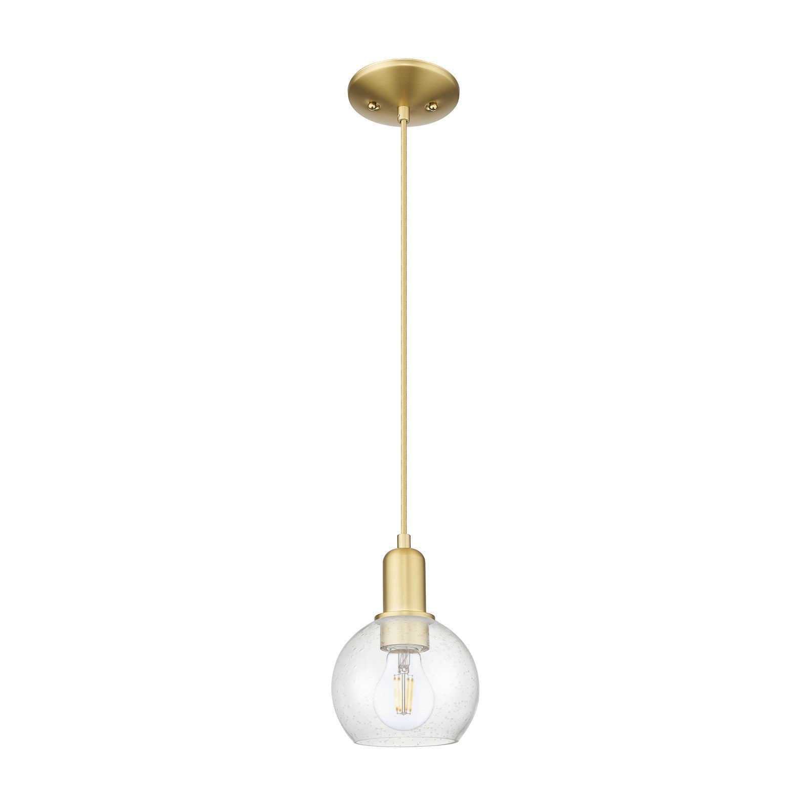 Innovations Athens 6in 1-Light Mini Pendant | Industrial Satin Gold Steel and Seedy Glass | Kitchen Island & Dining Room | 5.88 x | Model 716-1P-SG-G124-6