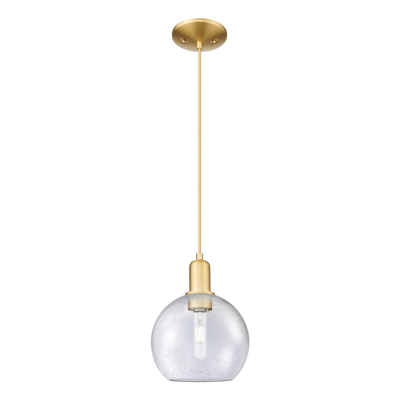 Innovations Athens 8in 1-Light Mini Pendant | Industrial Satin Gold and Seedy Glass | Kitchen Island & Dining Room | 8 x 8 x | Model 716-1P-SG-G124-8