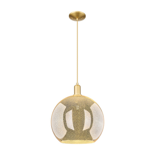 Innovations Athens 14in 1-Light Mini Pendant | Industrial Satin Gold Steel and Mercury Glass | Kitchen Island & Dining Room | Model 716-1P-SG-G128-14
