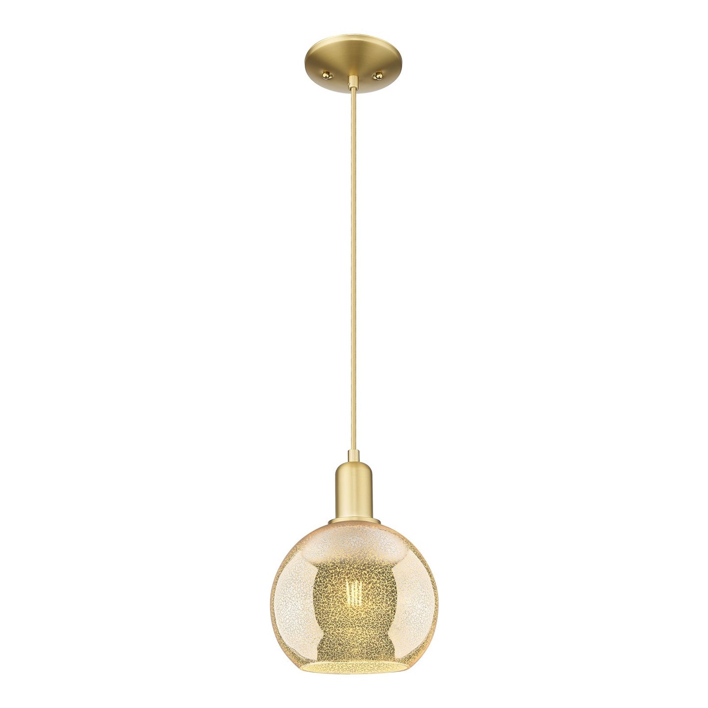 Innovations Athens 8in 1-Light Mini Pendant | Industrial Satin Gold Steel and Mercury Glass | Kitchen Island & Dining Room | Damp | Model 716-1P-SG-G128-8