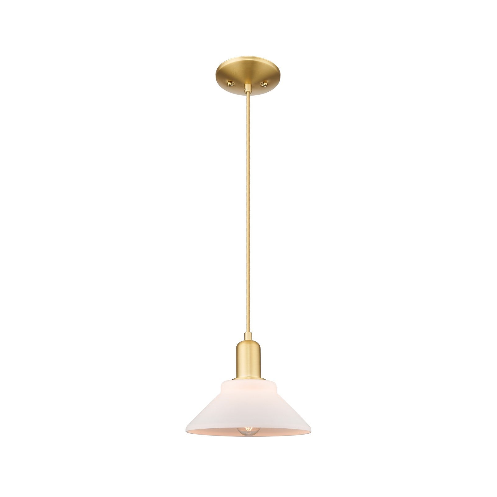 Innovations Orwell 8in 1-Light Mini Pendant | Industrial Satin Gold Steel and Matte White Glass | Kitchen Island & Dining Room | Model 716-1P-SG-G131