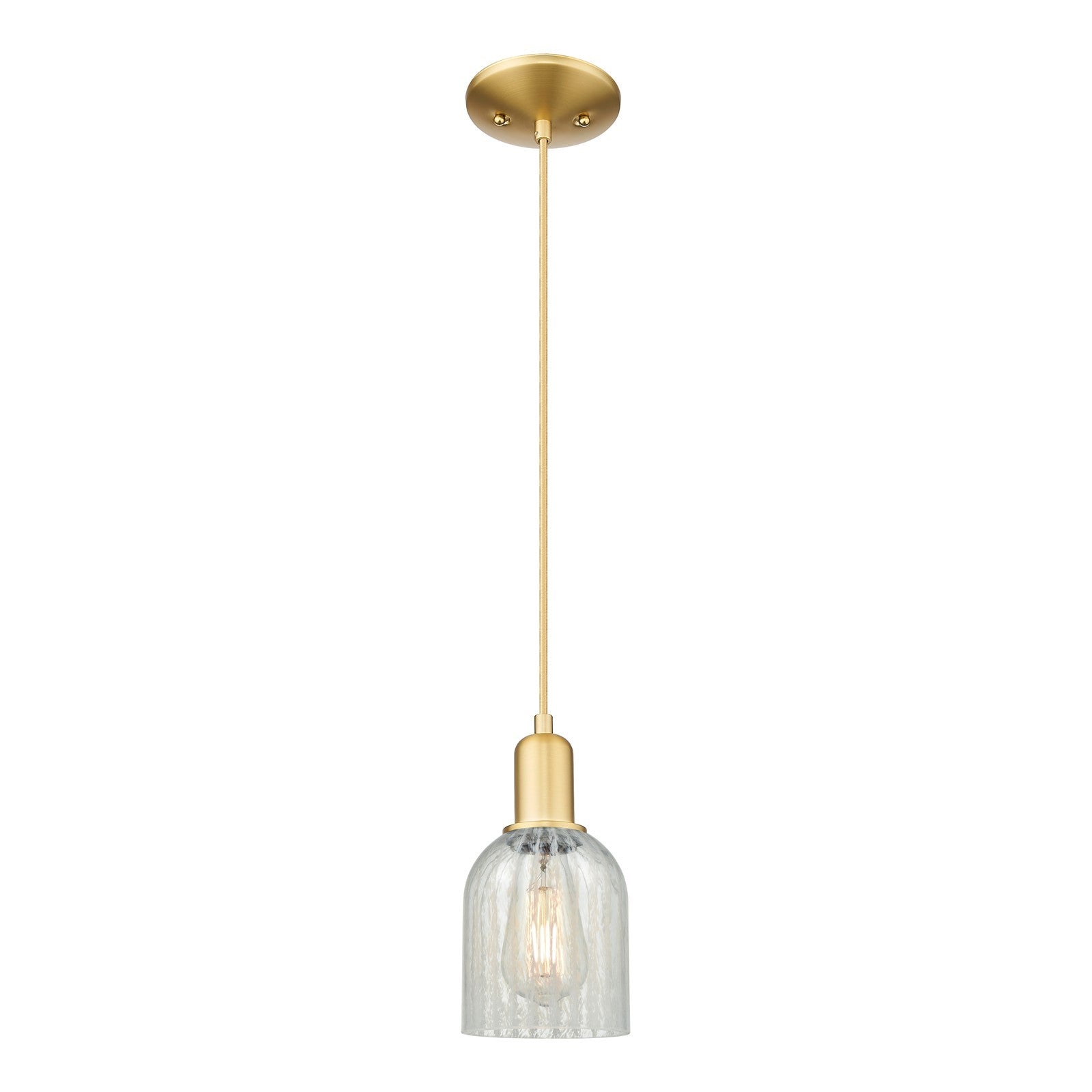 Innovations Caledonia 5in 1-Light Mini Pendant | Industrial Satin Gold Steel and Mouchette Glass | Kitchen Island & Dining Room | Model 716-1P-SG-G2511