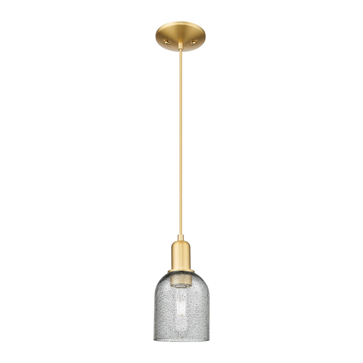 Innovations Caledonia 5in 1-Light Mini Pendant | Industrial Satin Gold Steel and Charcoal Glass | Kitchen Island & Dining Room | 5 | Model 716-1P-SG-G257