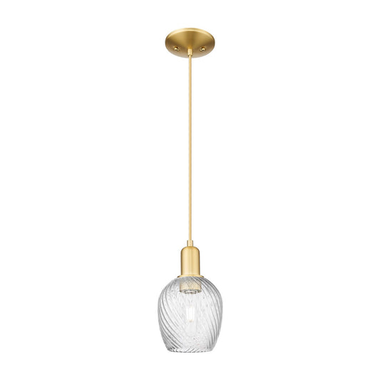 Innovations Salina 1-Light Mini Pendant | Industrial Satin Gold Steel and Clear Spiral Fluted Glass | Kitchen Island & Dining Room | Model 716-1P-SG-G292