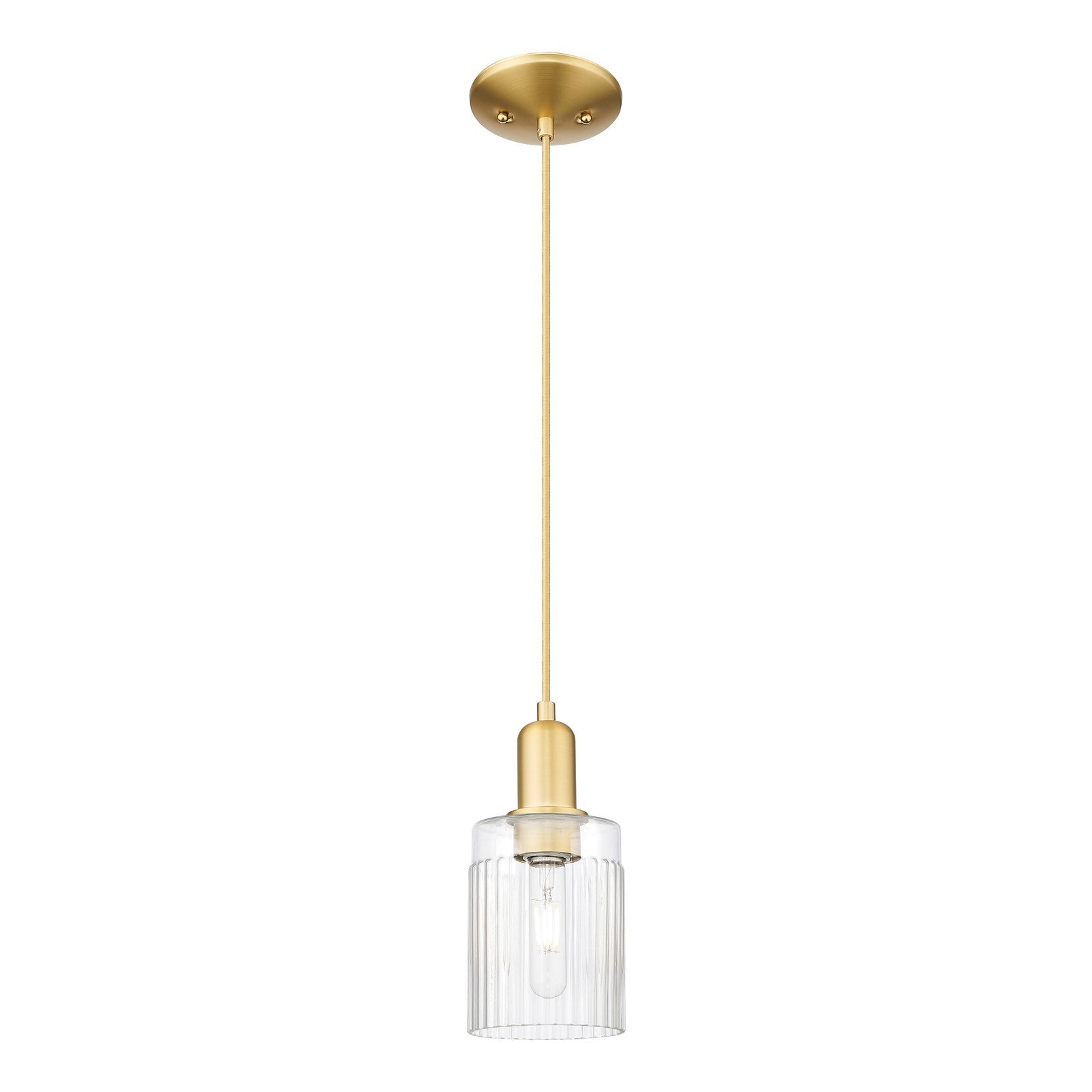 Innovations Hadley 1-Light Mini Pendant | Industrial Satin Gold Steel and Clear Ribbed Glass | Kitchen Island & Dining Room | 4.5 x | Model 716-1P-SG-G342