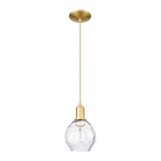 Innovations Waverly 6in 1-Light Mini Pendant | Industrial Satin Gold Steel and Clear Water Glass | Kitchen Island & Dining Room | 6 | Model 716-1P-SG-G362