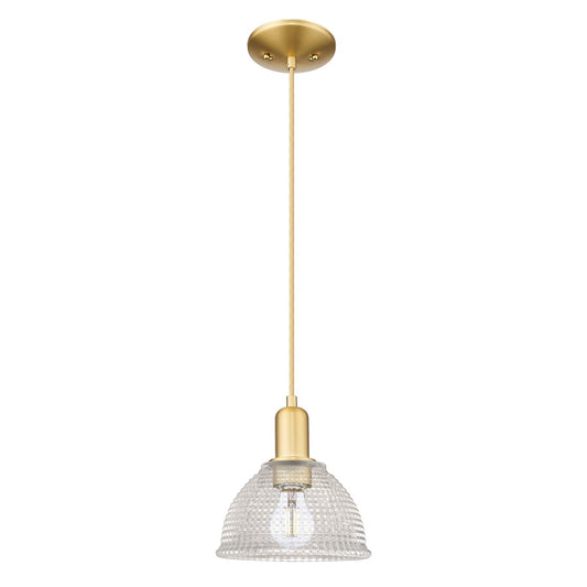 Innovations Arietta 8in 1-Light Mini Pendant | Industrial Satin Gold Steel and Clear Glass | Kitchen Island & Dining Room | Damp | Model 716-1P-SG-G422